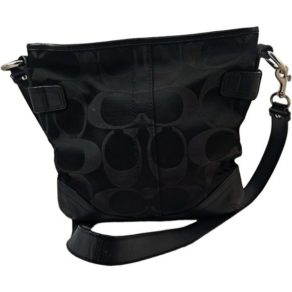 COACH F19730 Optic Black Chain Signature Crossbody Handbag Leather Trim - Picture 5 of 5